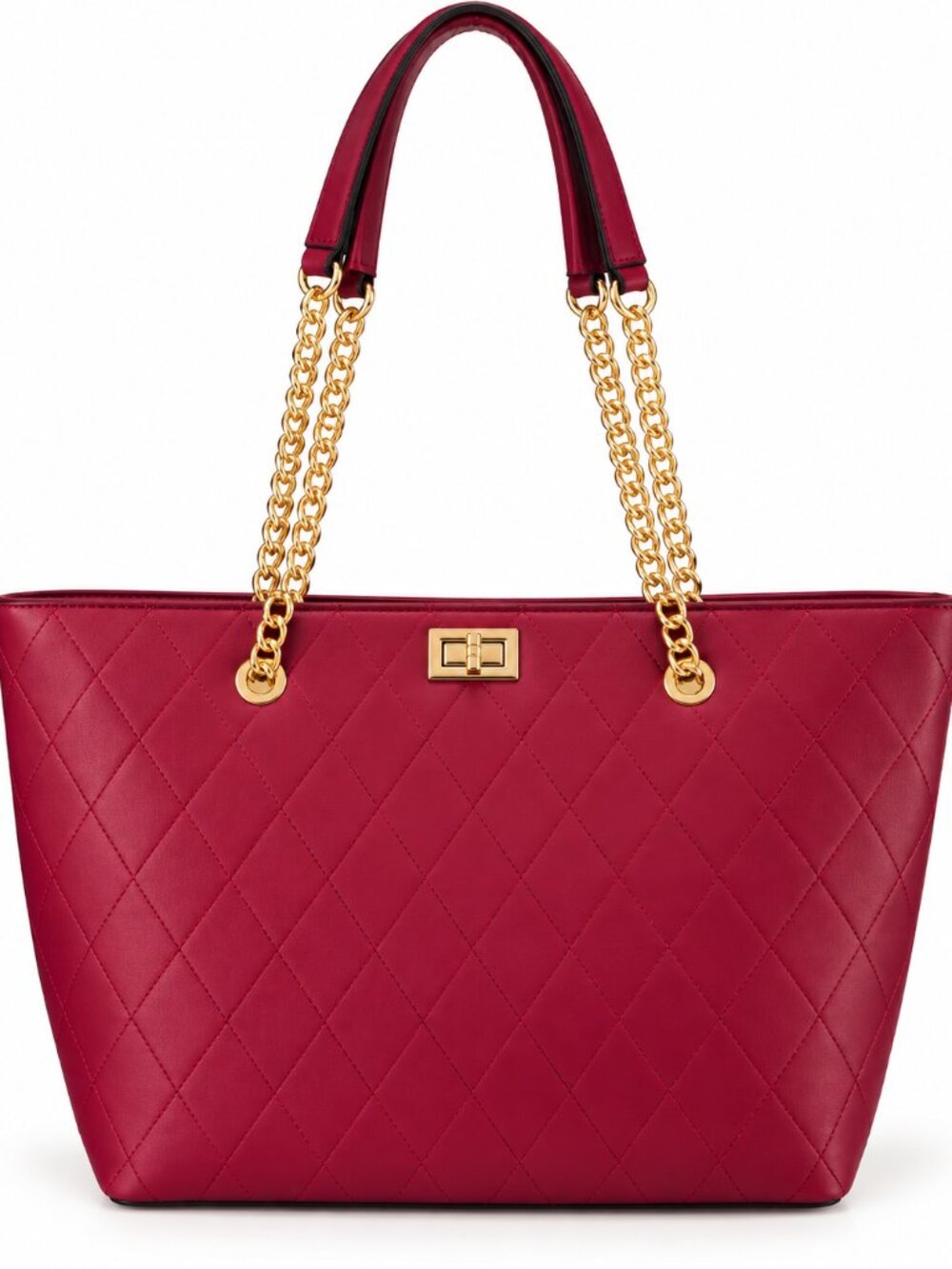 NWT Fuchsia Pink Quilted Vegan Leather Large Tote Bag